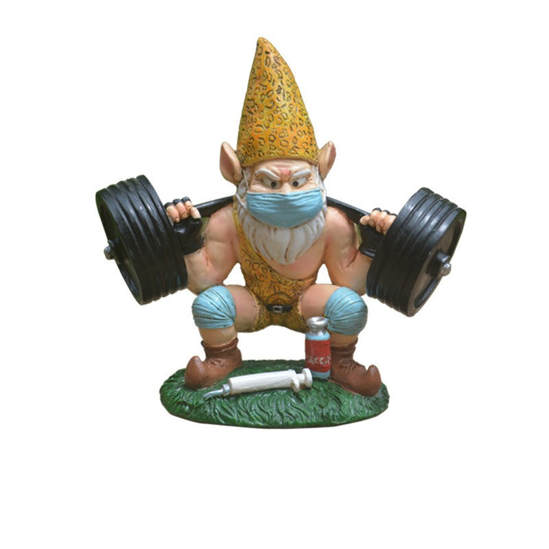 Funny Weightlifting Garden Gnome Statue for Yard Decor