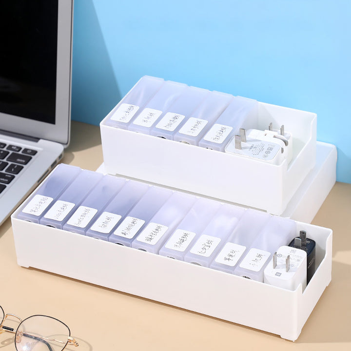 Desktop Cable Organizer Box With Labeled Compartments
