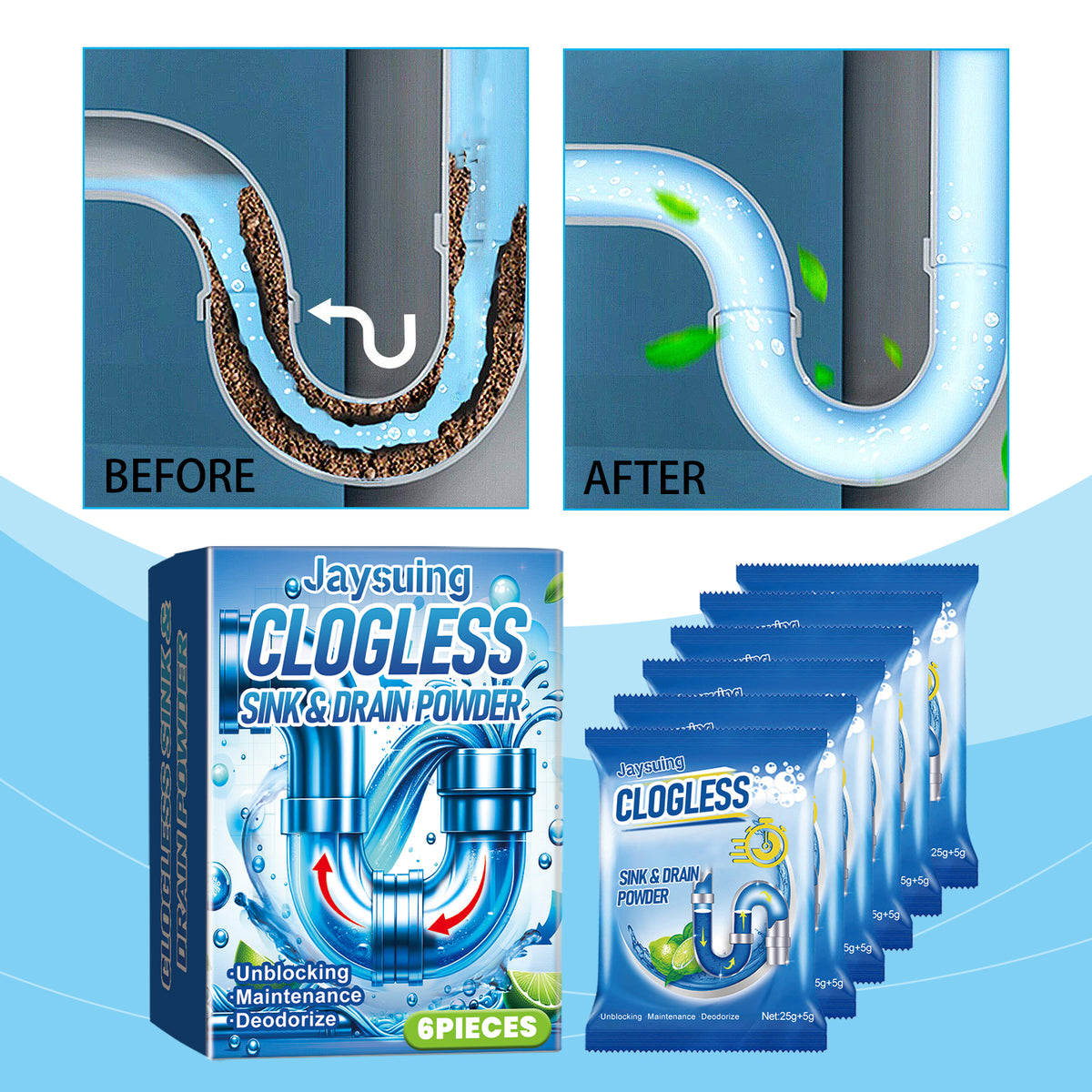 Drain Cleaning Powder for Grease, Odor & Slow Flow