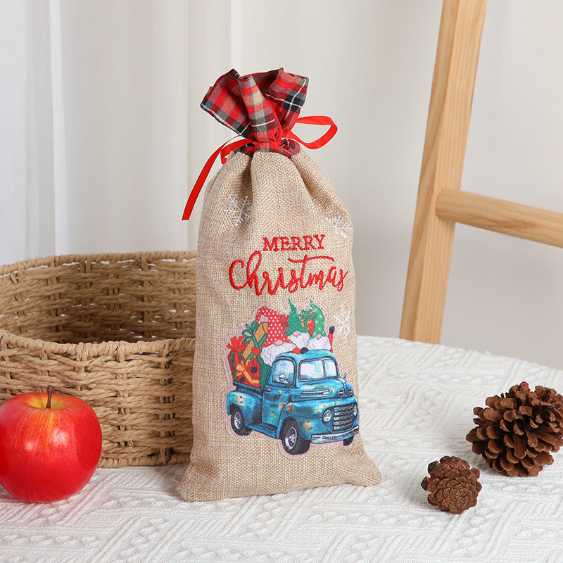 Christmas Gift Bag With Reusable Rustic Santa Design