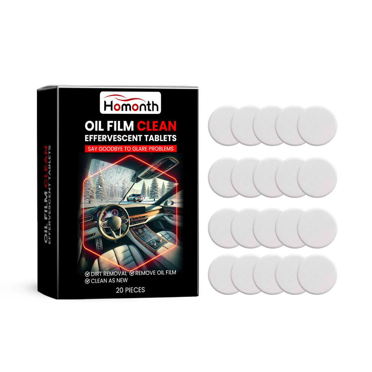 Windshield Oil Film Cleaner Tablets for Clearer Glass