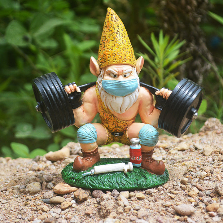 Garden Weightlifting Gnome Statue Novelty Yard Ornament