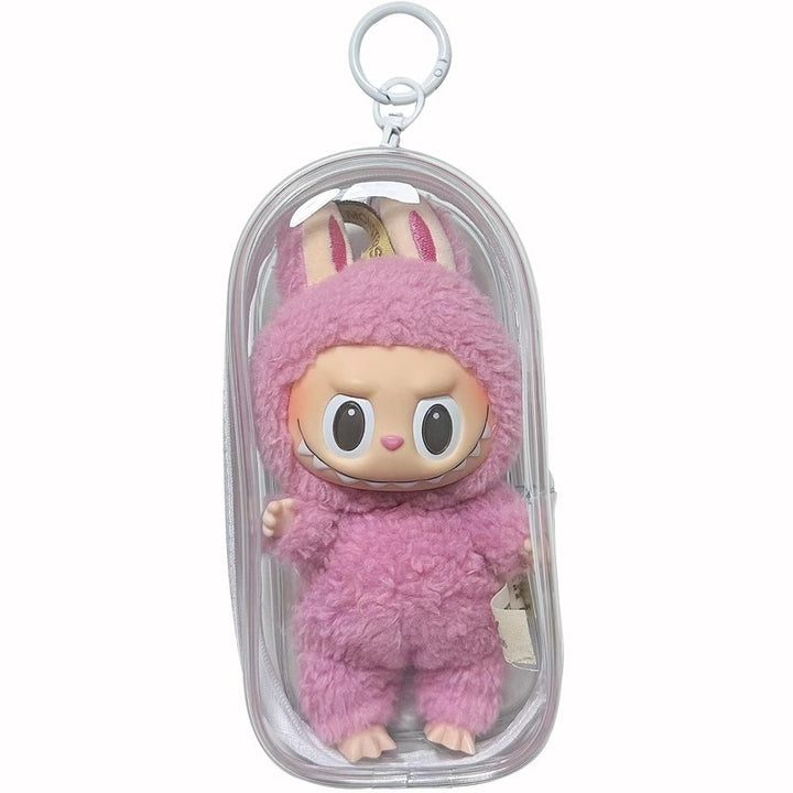 Clear PVC Labubu Bag Charm Pouch with Keyring Clip