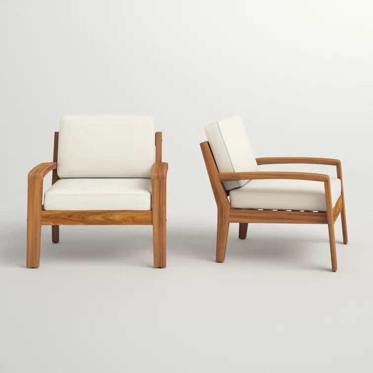 Teak Outdoor Lounge Chair with Cream Cushions