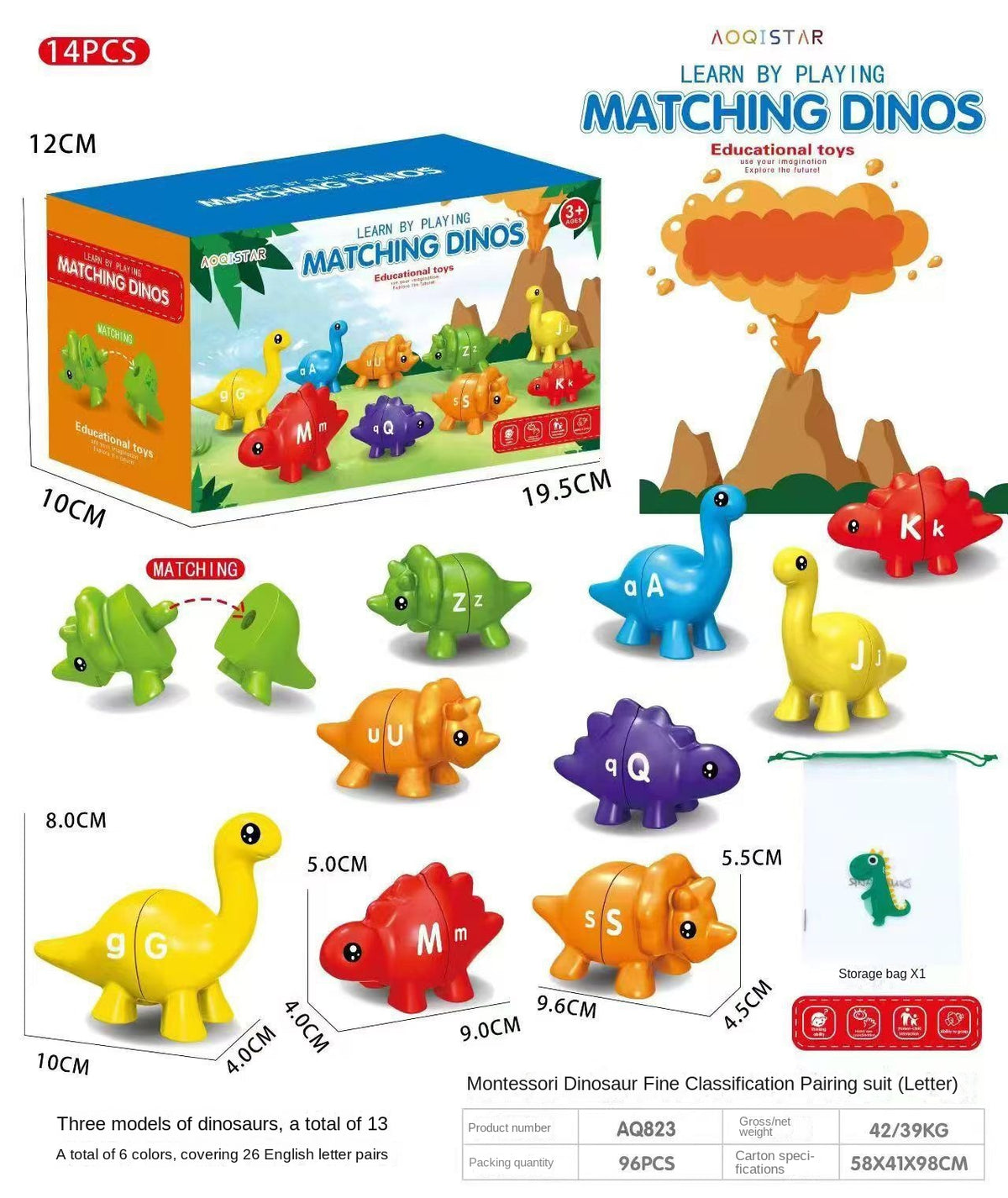 Dinosaur Matching Puzzle Toy for Early Letter Learning
