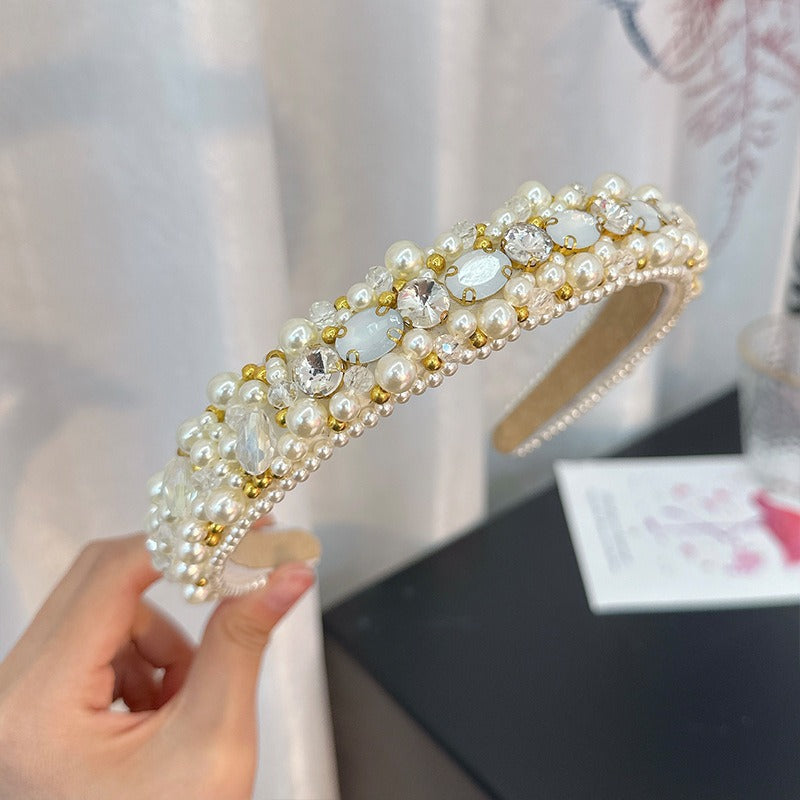Beaded Crystal Pearl Headband For Polished Glamour