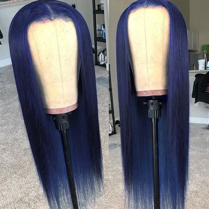 Straight Lace Front Wig – Long Navy Blue Human Hair