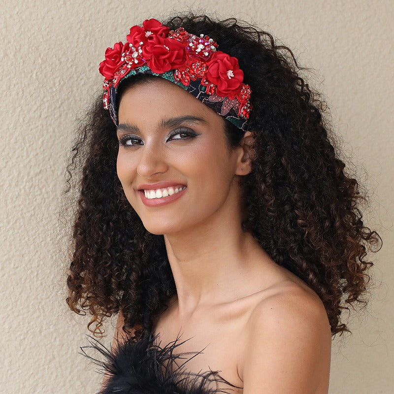 Handmade Floral Headband With Rich Jewel-Tone Sparkle