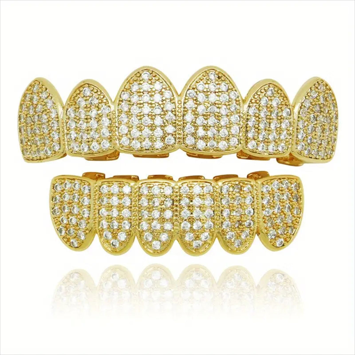Iced-Out Hip Hop Grillz — Full CZ Pavé Set in Gold & Silver