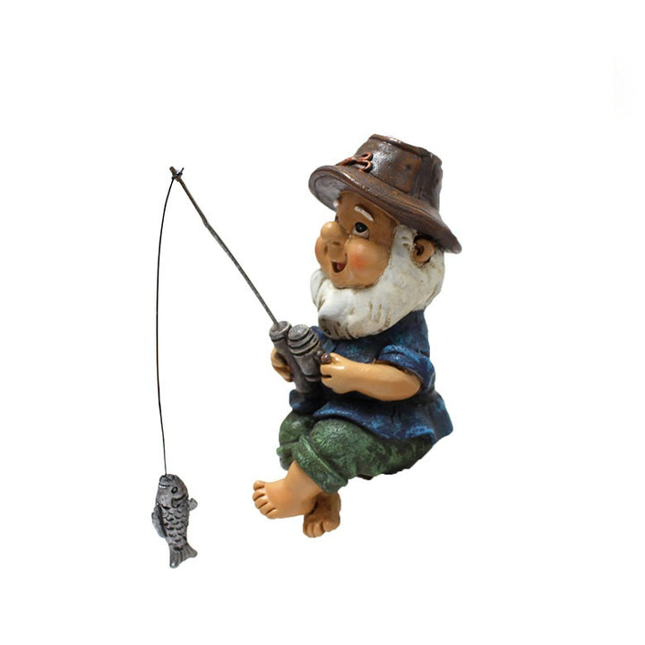 Fishing Gnome Resin Figurine for Flower Pots & Gardens