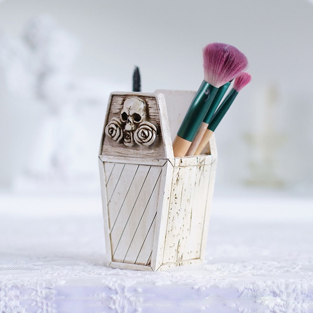 Gothic Coffin Desk Organizer for Pens and Makeup Brushes