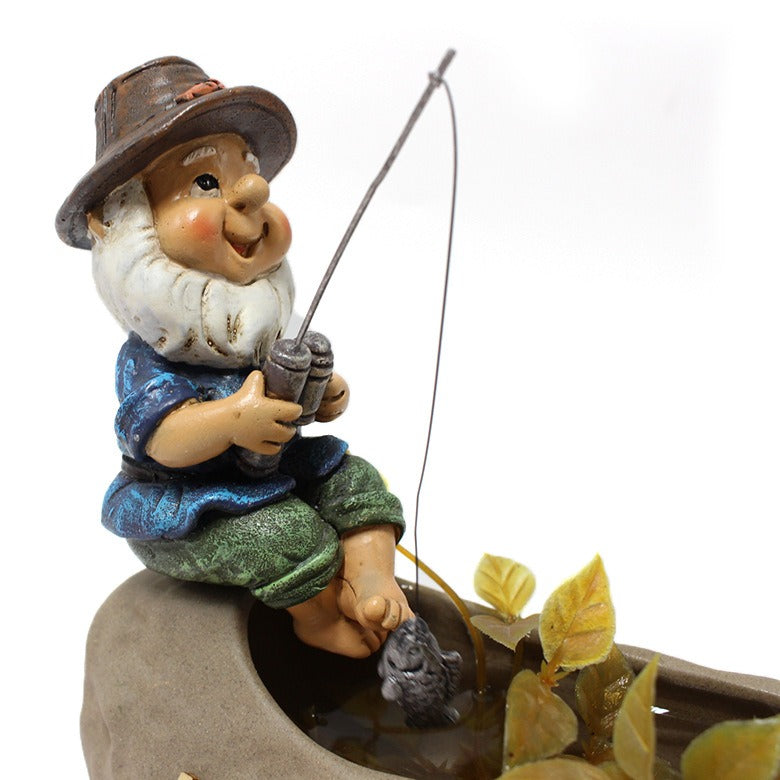 Resin Fishing Gnome Garden Decor with Pond Scene Set