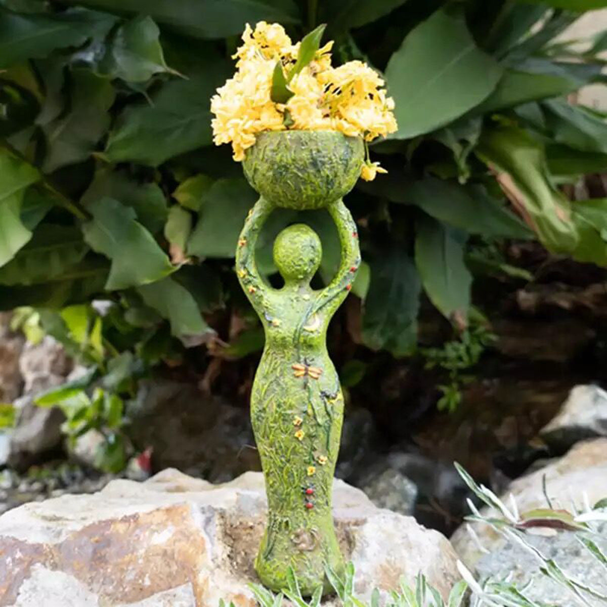 Resin Goddess Garden Statue with Tea Light Bowl Decor