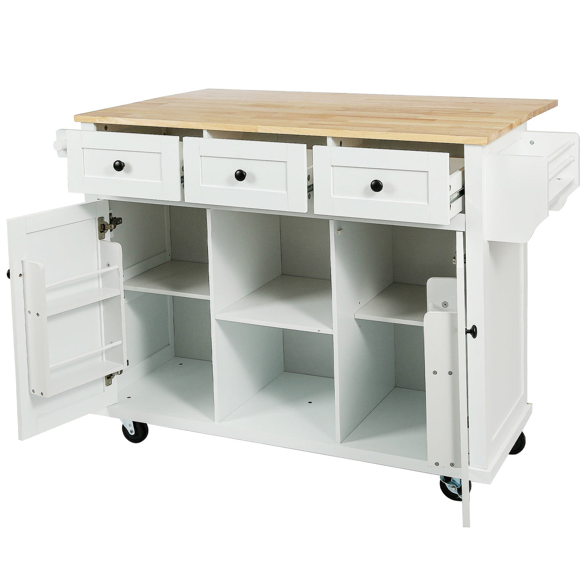 Rubber Wood Kitchen Island Cart with Drop Leaf Extensions