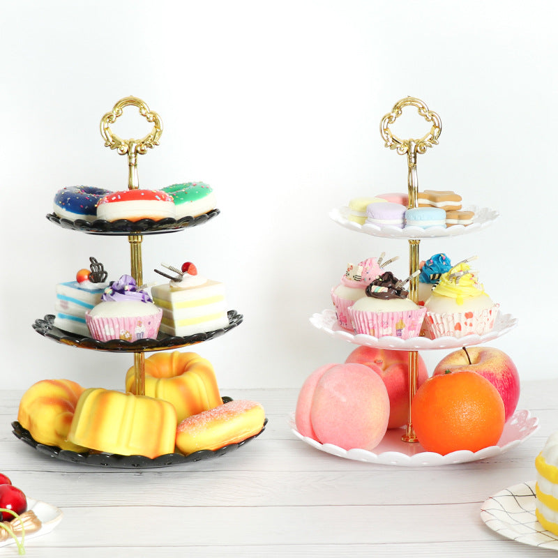 Three-Tier Round Dessert Stand with Lace-Edge Plates
