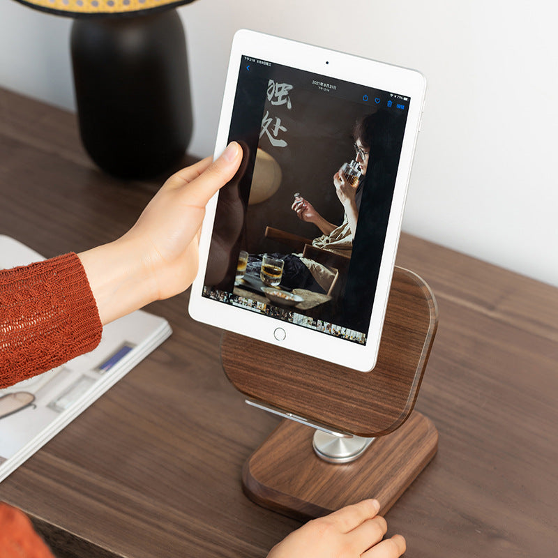 Walnut Wood Phone Stand for Desk, Adjustable & Rotating