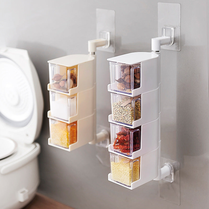 Wall-Mounted Spice Rack with Rotating Drawers, No Drilling
