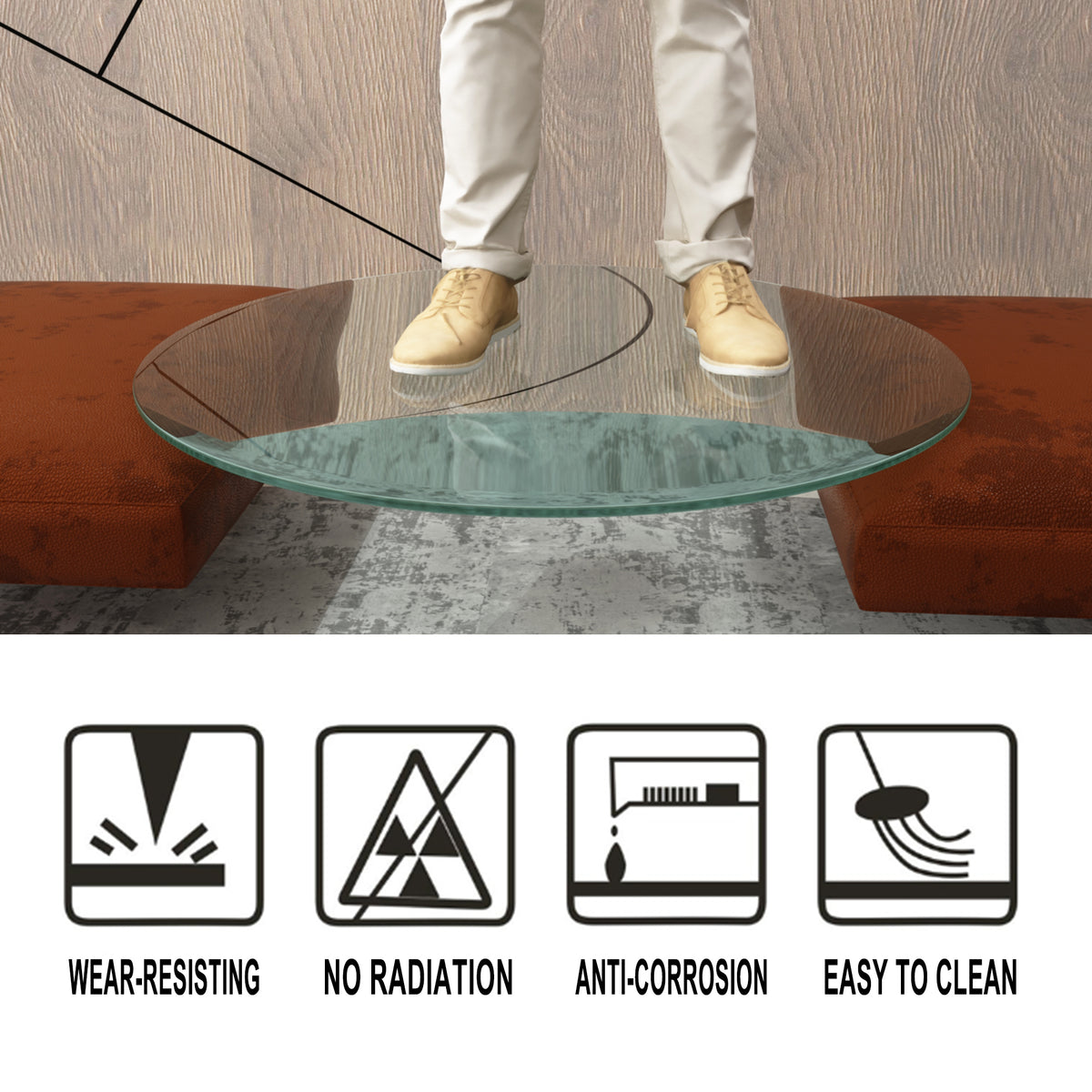36 Inch Round Tempered Glass Table Top for Coffee Tables