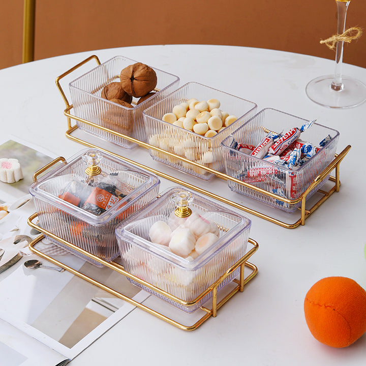 Luxury Snack Dish Set with Lids and Gold Serving Rack