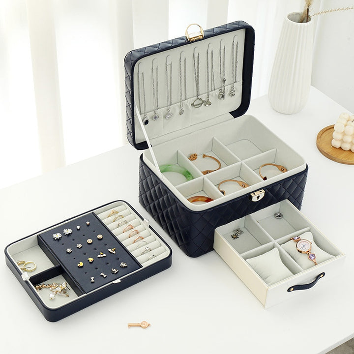 Large 3-Layer Lockable Jewelry Box for Women Organizer