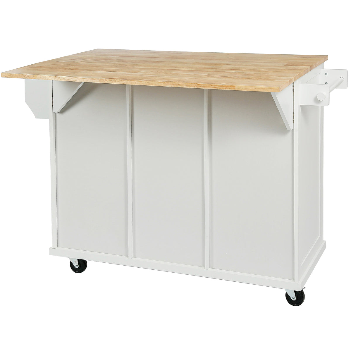 Rubber Wood Kitchen Island Cart with Drop Leaf Extensions