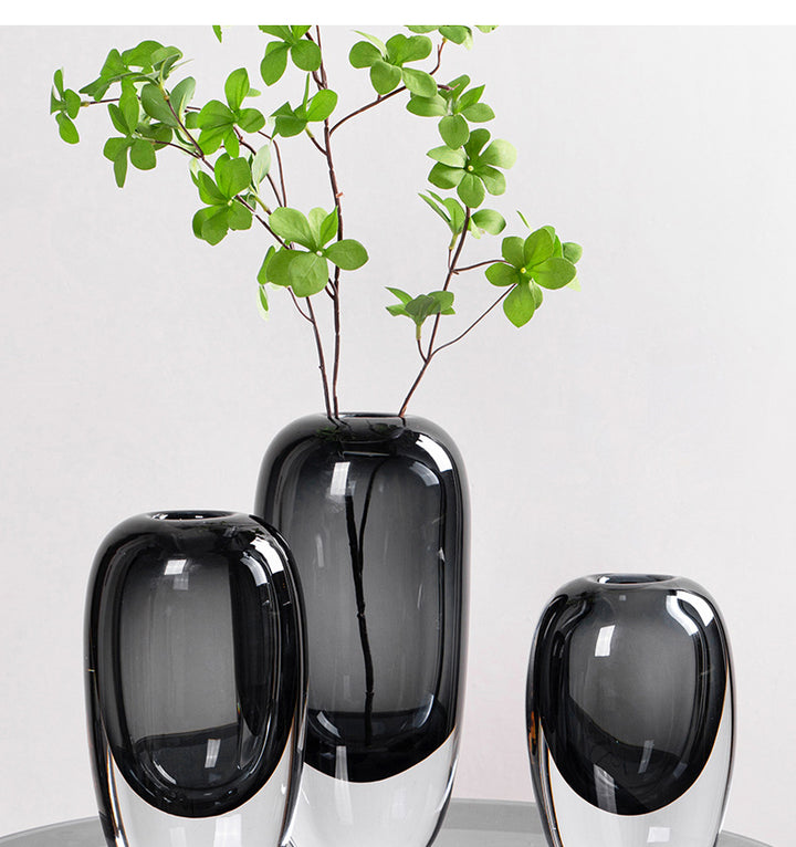 Smoke Grey Thick Glass Vase for Modern Living Room Decor