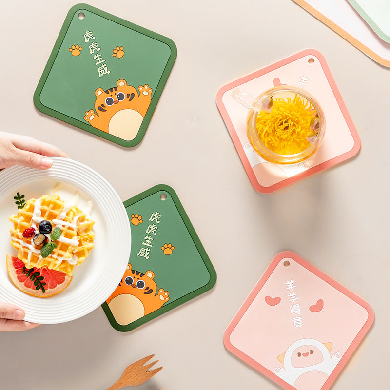 Heat Insulation Table Mat, Cute Tiger Silicone Coaster