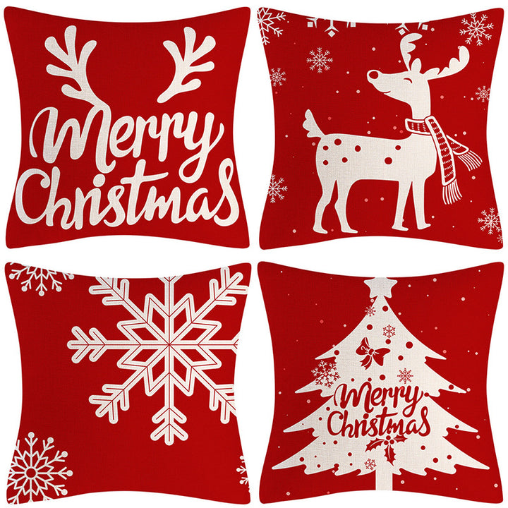 Red Christmas Pillow Covers with Snowflake Deer Print