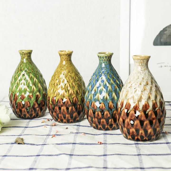 Mini Ceramic Vase with Glazed Pineapple-Scale Texture