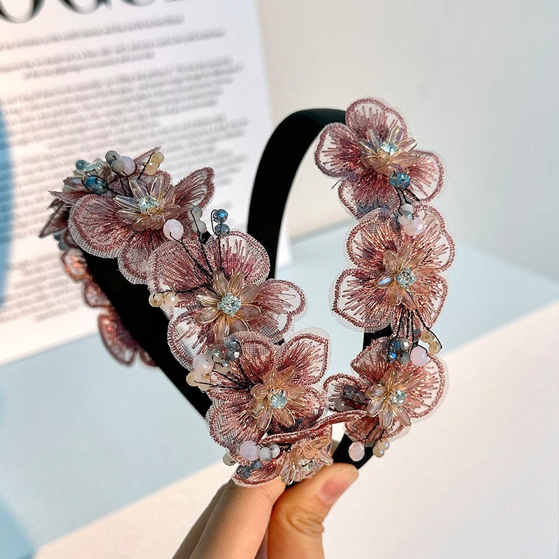 Embroidered Crystal Flower Headband for Elegant Looks
