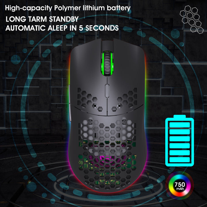 Lightweight RGB Wireless Mouse with Honeycomb Shell