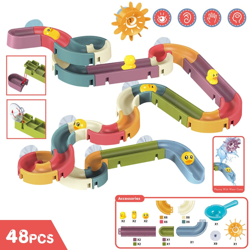 66-Piece Bath Track Toy for Screen-Free Water Play