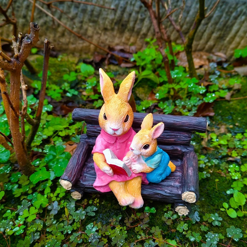 Garden Rabbit Figurine Reading Storybook for Cottage Decor