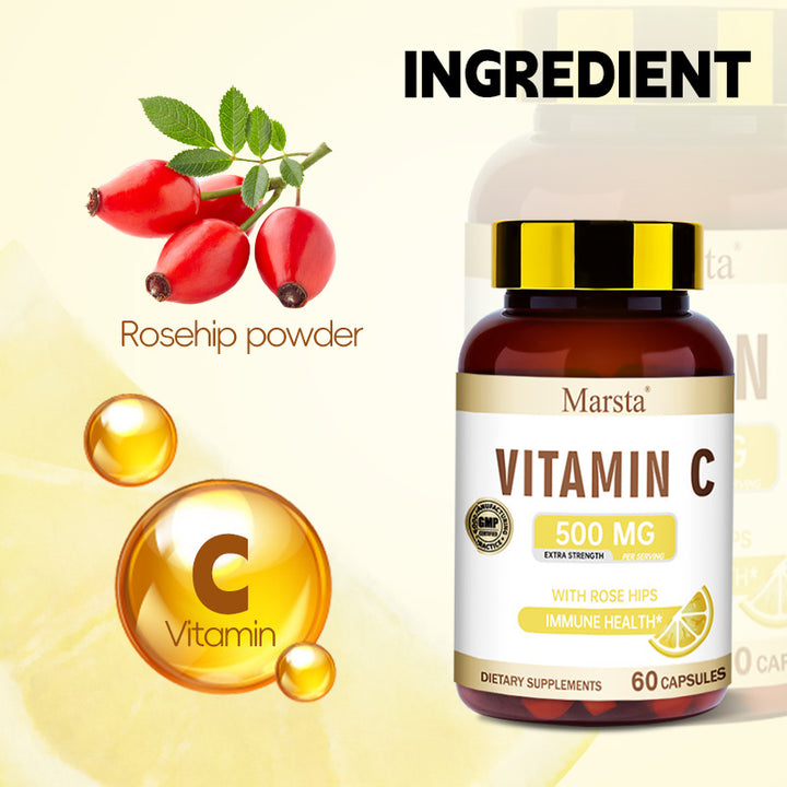 Vitamin C Capsules with Rose Hips — Extra Strength Immune
