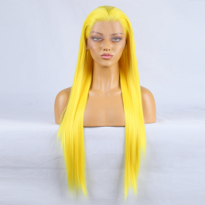 Yellow Lace Front Wig with Long Straight Bangs Hair