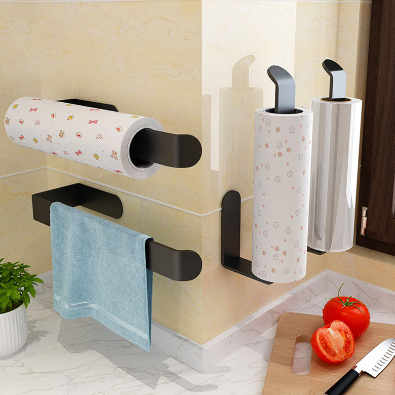 Wall-Mounted Cling Film Holder, Punch-Free Black Aluminum