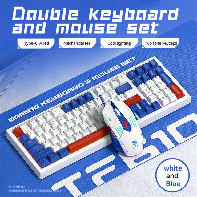 Wired RGB Gaming Keyboard and Mouse Set in Blue White