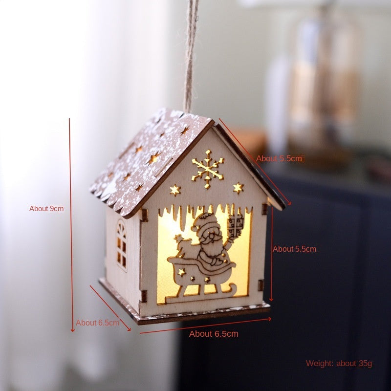 Wooden Christmas House Ornaments With Warm Lights