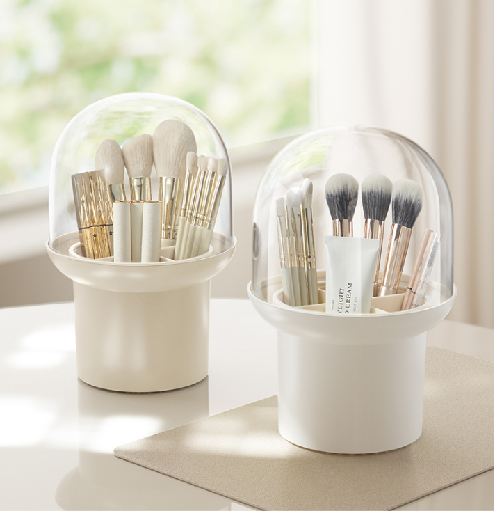Desktop Makeup Brush Holder with Dustproof Clear Lid