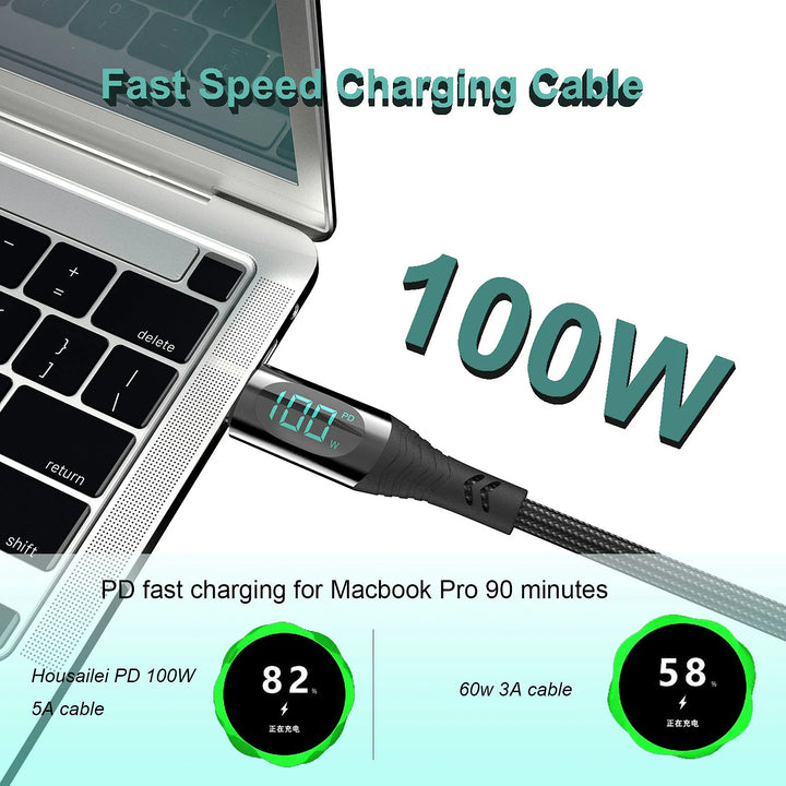 100W USB-C to USB-C Charging Cable with LED Wattage Display