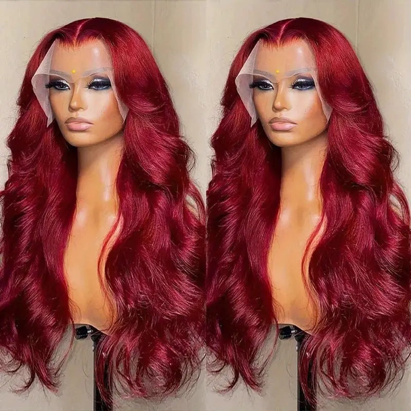 Wine Red Lace Front Wig for Long Wavy Glamorous Hair