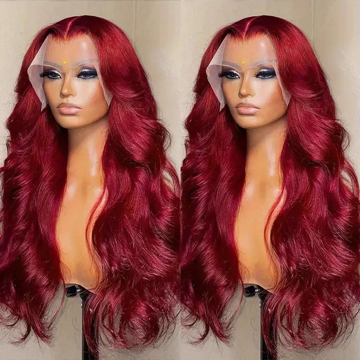 Wine Red Lace Front Wig for Long Wavy Glamorous Hair