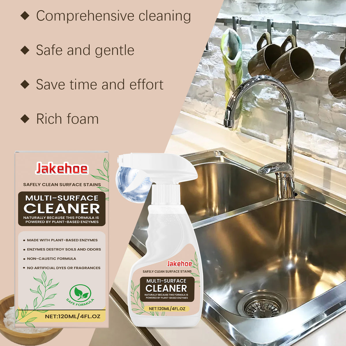 Multi-Surface Cleaner Spray for Kitchen Grease & Odors