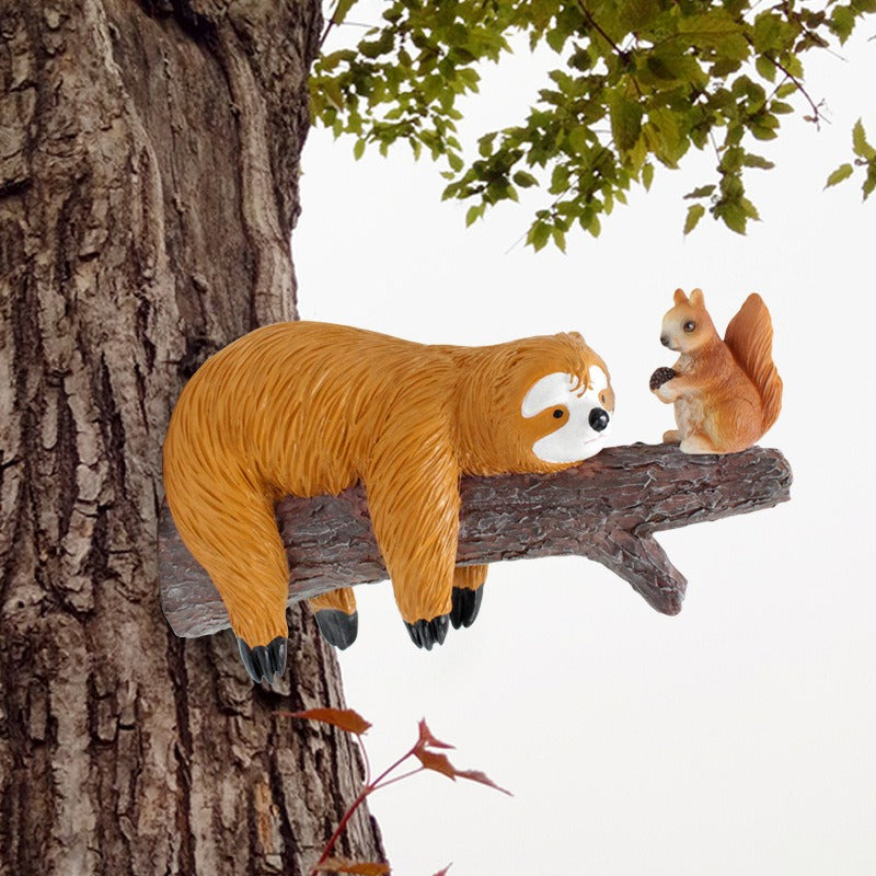 Sloth and Squirrel Tree Hanger Outdoor Garden Decor