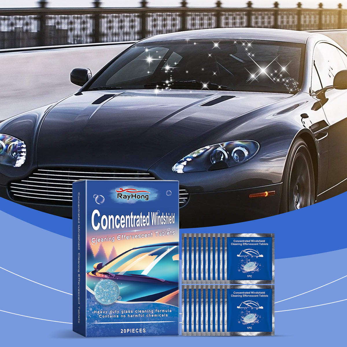 Windshield Cleaning Tablets for Clearer Rainy Driving