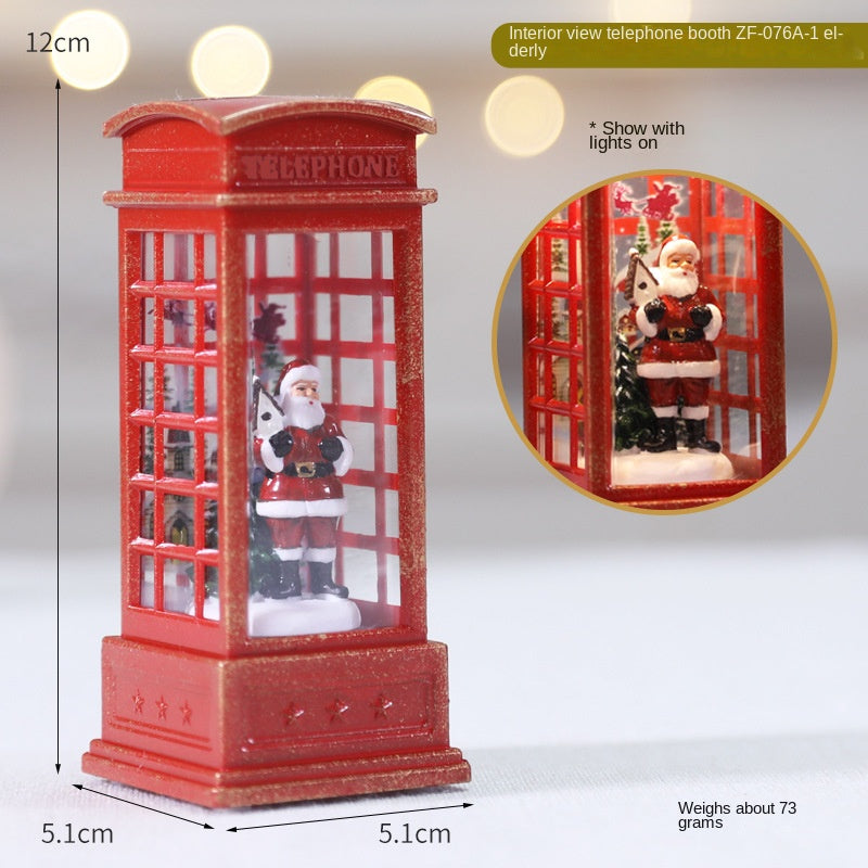 Lighted Phone Booth Christmas Ornament with Glowing Scene