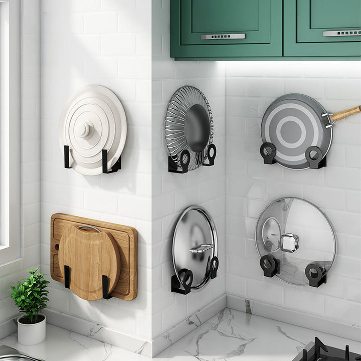 Punch-Free Wall Pot Lid Rack for Small Kitchen Storage