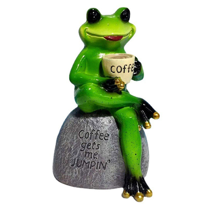 Coffee Loving Garden Frog Statue for Patio Decor