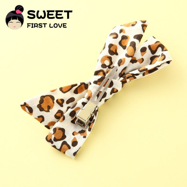 Girls Leopard Hair Clips, 5-Piece Soft Fabric Bow Set