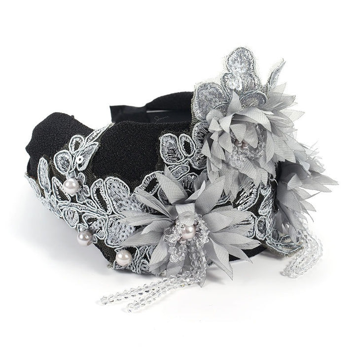 Embroidered Flower Hair Hoop for Romantic Event Style